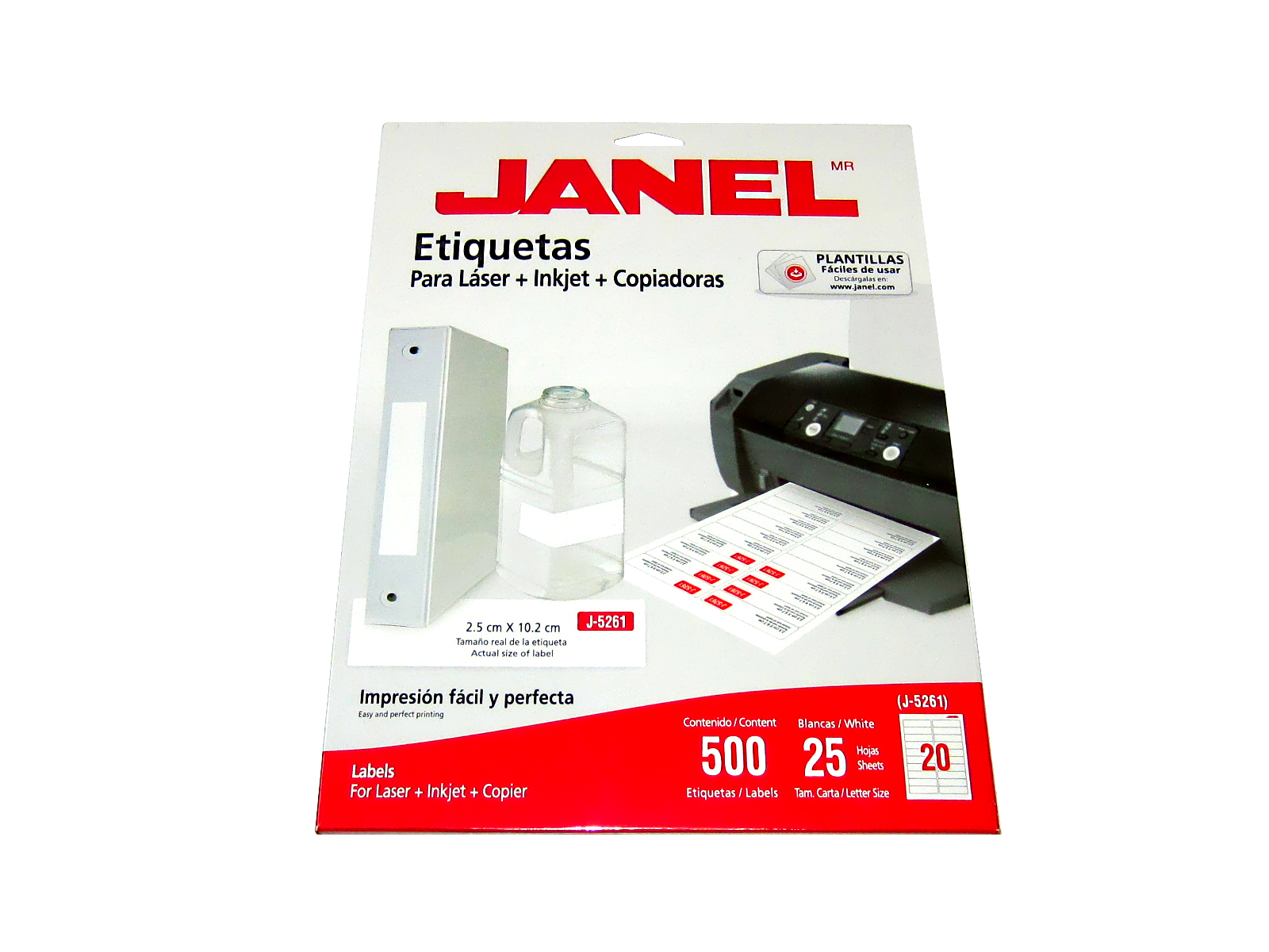 ETIQUETA ADHESIVA LASER C/25 DE 2.5 X 10.2 J-5261 JANEL     