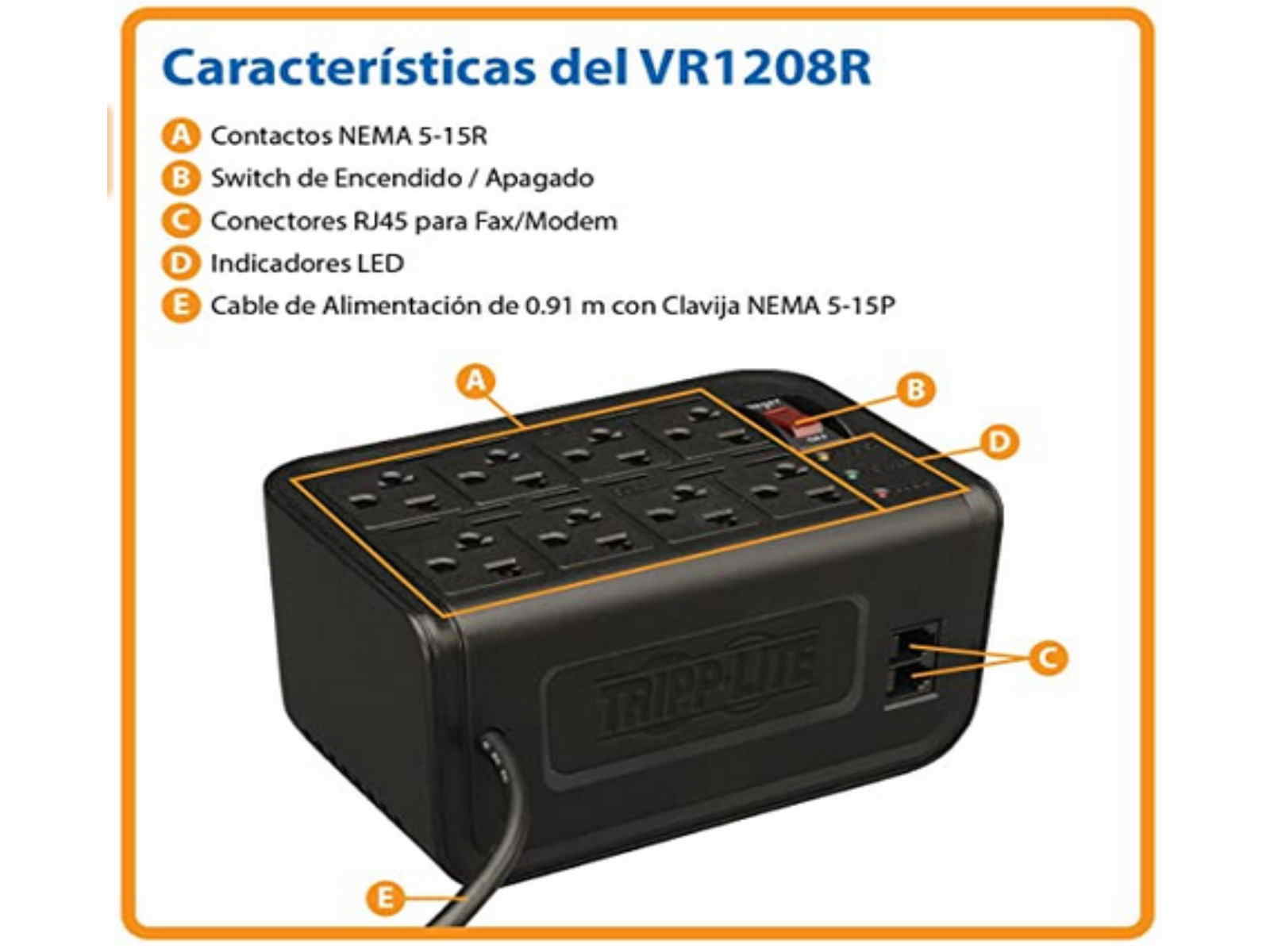 REGULADOR TRIPP LITE 8 NEMA5-15R PROTEGIDOS  VR1208R        